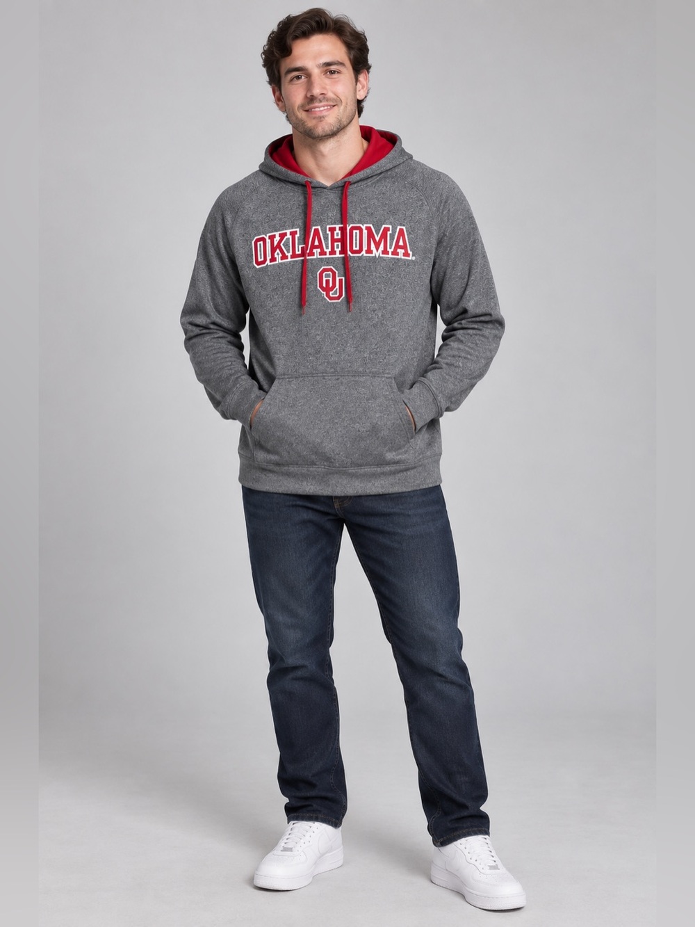 Champion Gray Oklahoma Hooded Sweatshirt with Red Lining